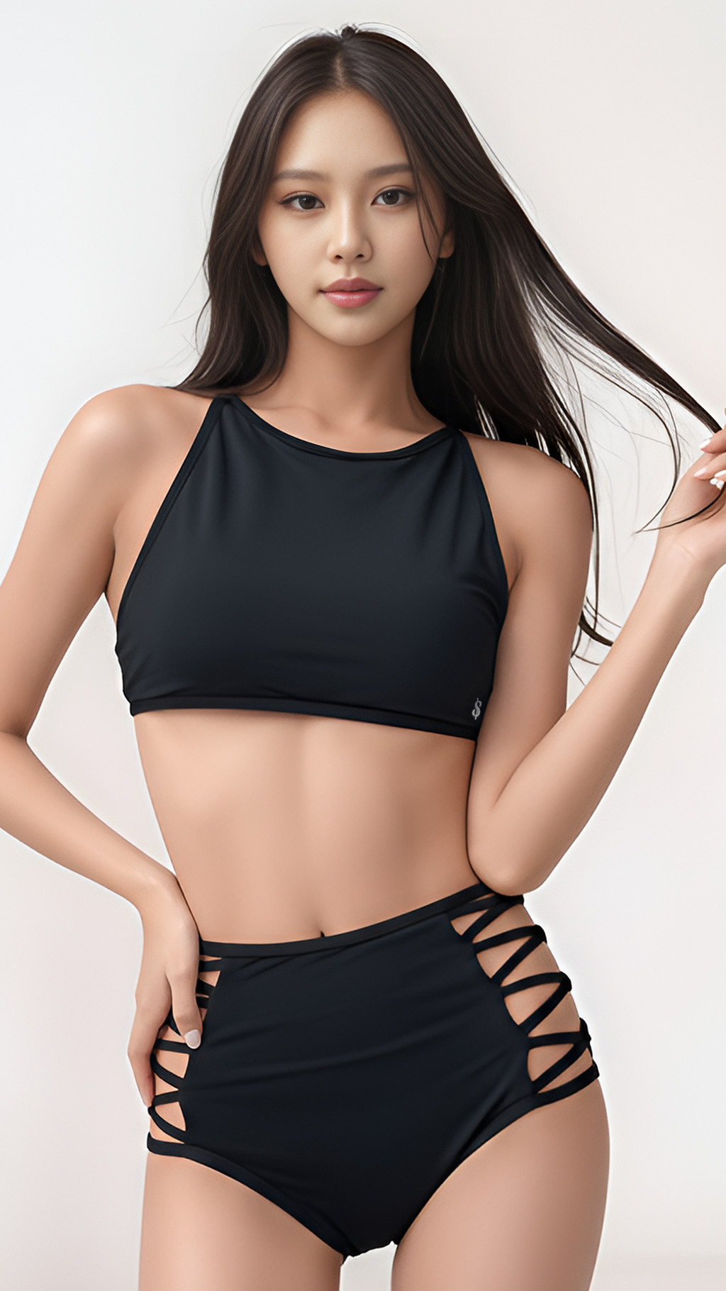 Astra Bottom – Cross-Strap Mid-Rise Shorts – BLACK